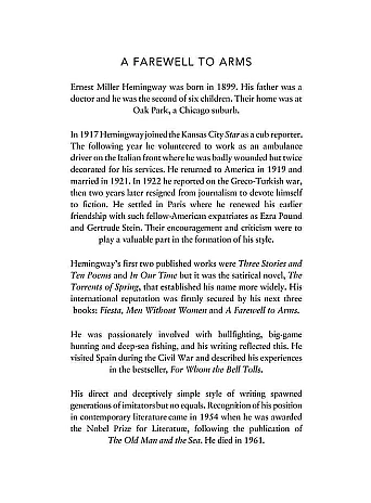 A Farewell to Arms. Ernest Hemingway