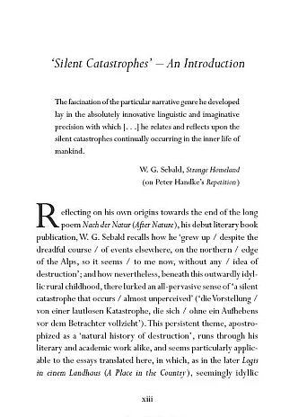 Silent Catastrophes. W. G. Sebald