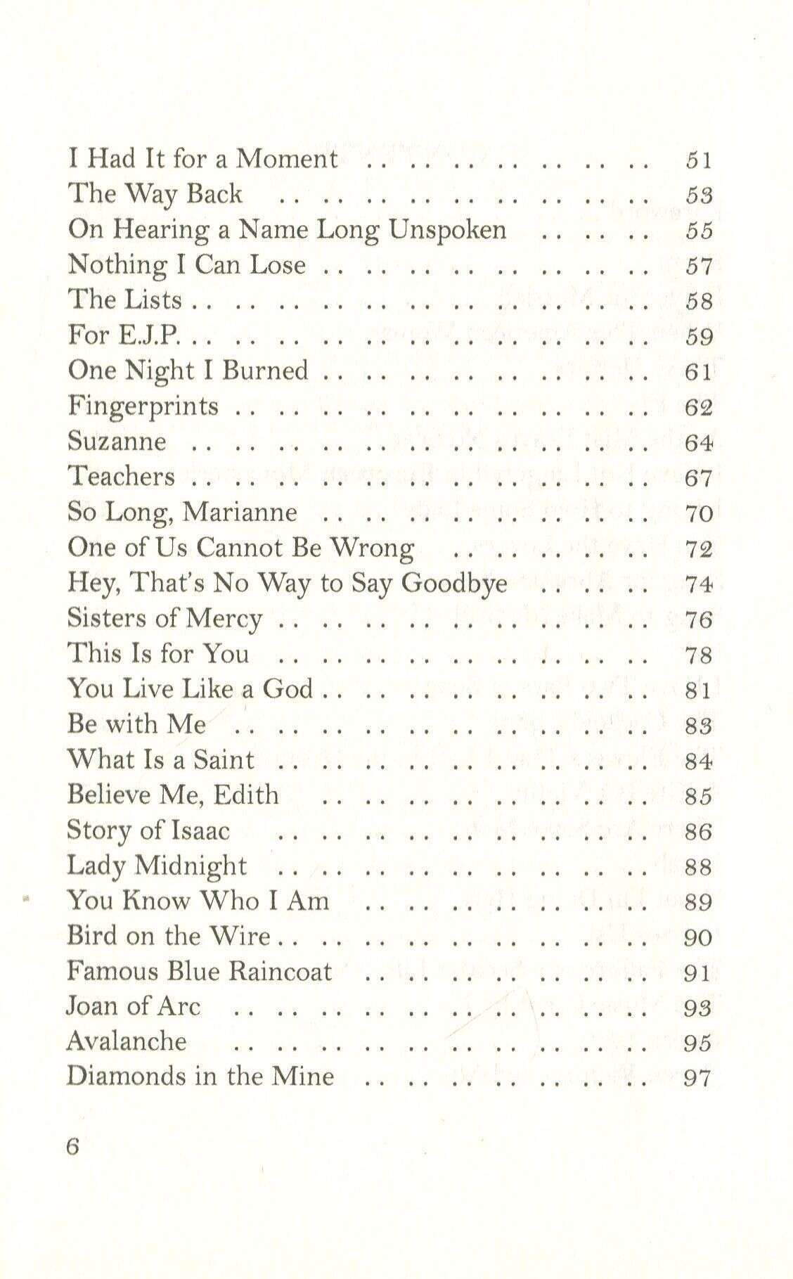 Leonard Cohen Poems Leonard Cohen Poems